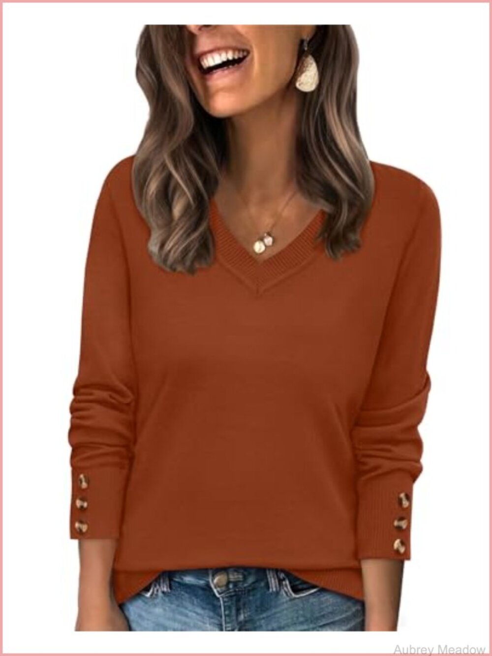 Lightweight V-Neck Pullover Sweater with Decorative Button Cuffs